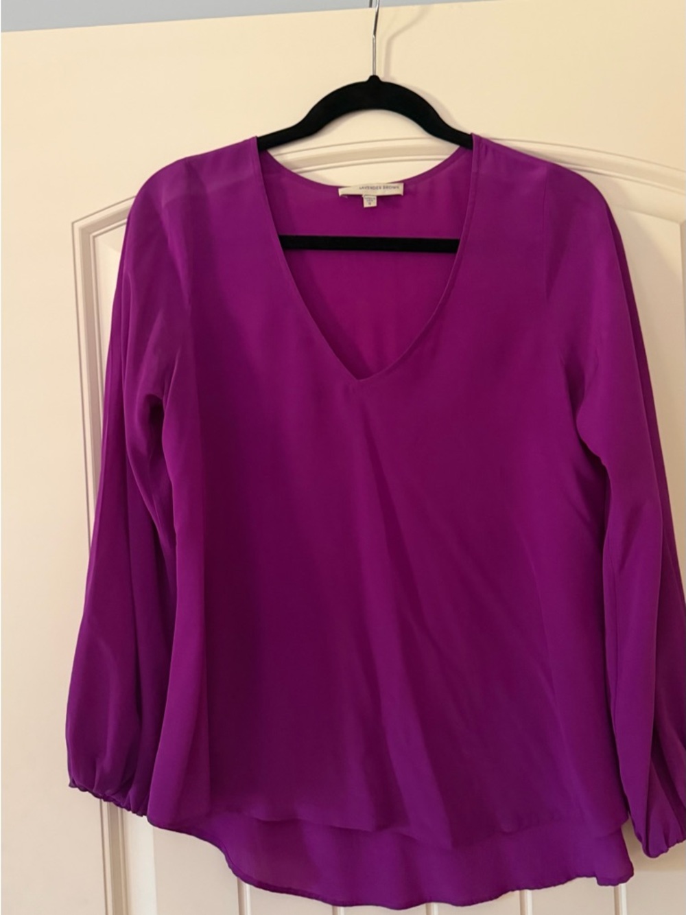Lavender Brown V-Neck Long Sleeve Blouse in Purple